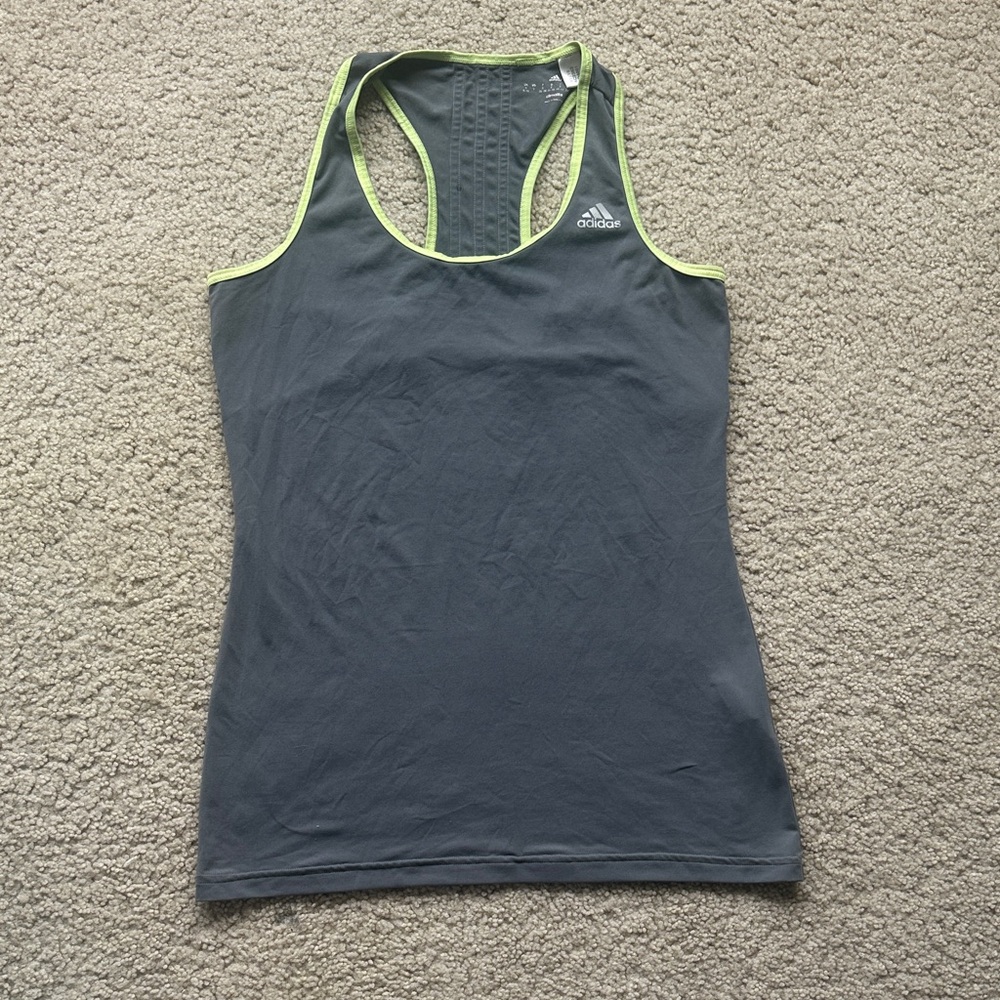 Adidas Gray Racerback Tank with Neon Green Trim